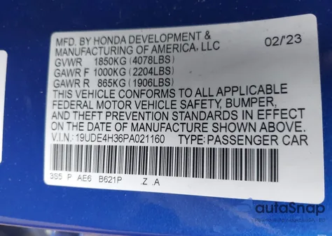 2023 Acura Integra A-Spec from USA, damaged, VIN 19UDE4H36PA021160
